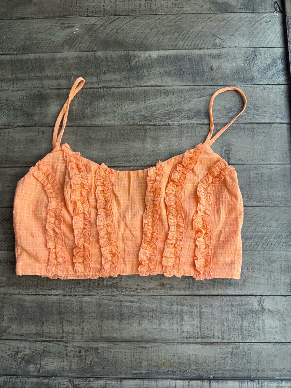 Selfie Leslie Peach Ruffle Crop Cami